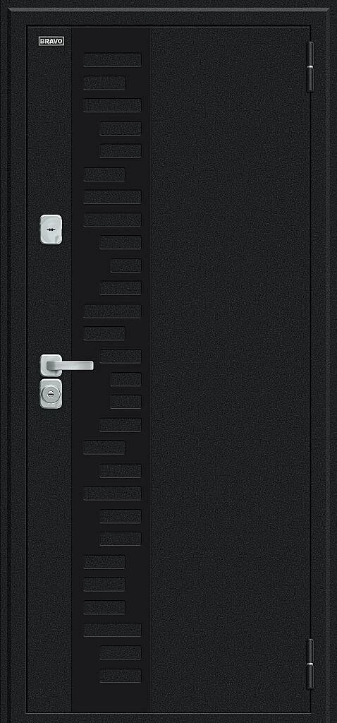 Фото Входная дверь Thermo Техно Д2/BChrome Букле черное/Wenge Melinga BR6214 внешняя сторона
